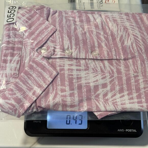 Nat Nast Polo Shirt Mens Extra Large Pink Tropical Palm Leaf Print Luxury Golf - Picture 8 of 8